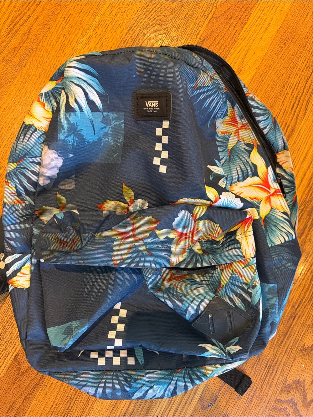 Vans Blue Floral Print Backpack with Tropical Blooms